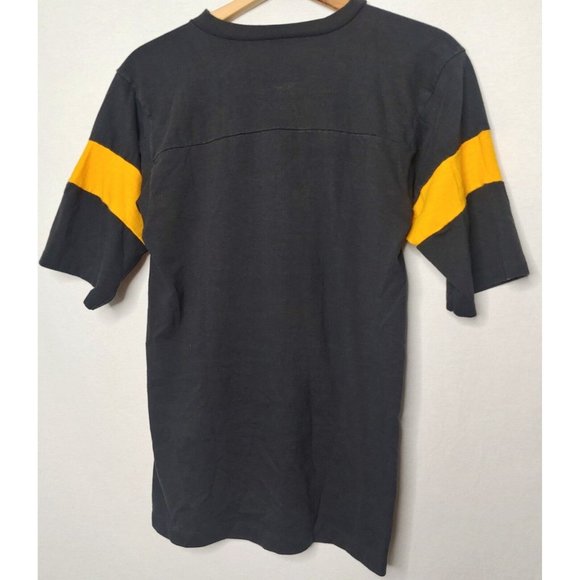 Vintage Pittsburgh Steelers Medium T Shirt Single Stitch Black V Neck Stripe NFL - Picture 4 of 8